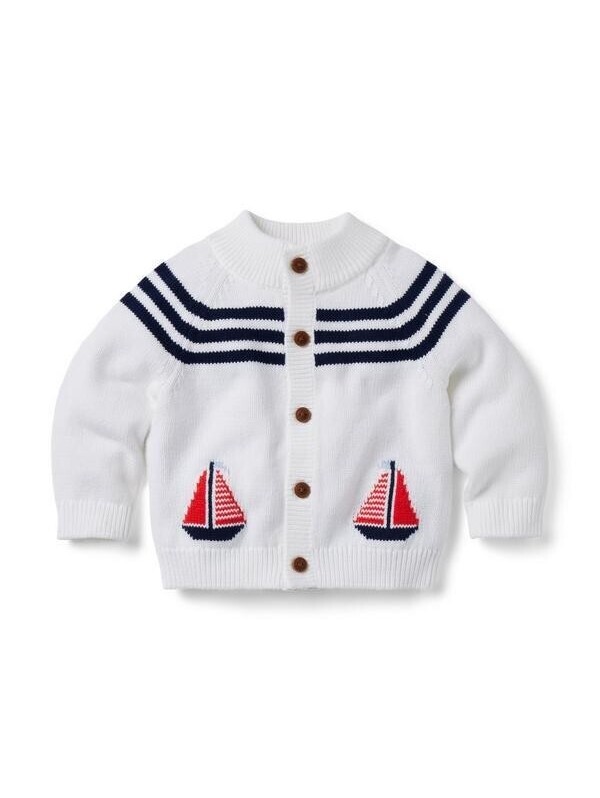 New Nwt Boys 0-3 Months Sailboat Nautical Cotton Cardigan Sweater Janie & Jack